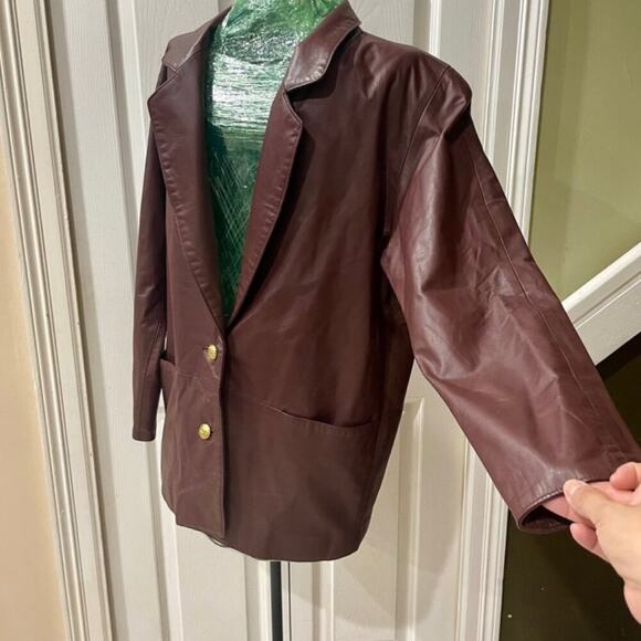 VTG ETIENNE AIGNER COAT BLAZER LEATHER MAROON SZ S OVERSIZED DARK ACADEMIA - Picture 14 of 16